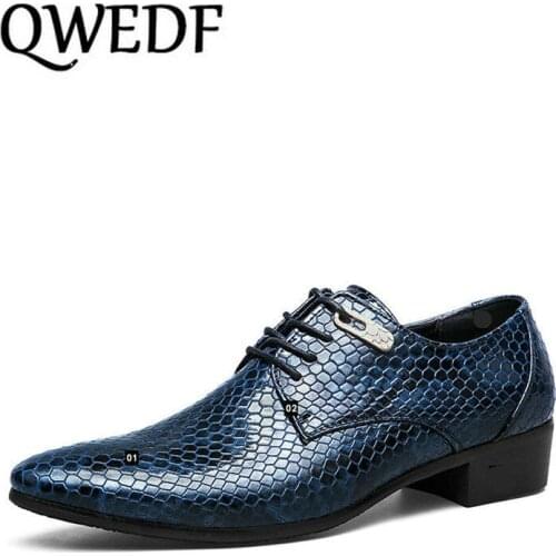 QWEDF New Imitate Snake Leather Men Oxfords Lace Up Casual Business Shoes Brand Wedding Polka Dot Dress Shoes big size ZY-11