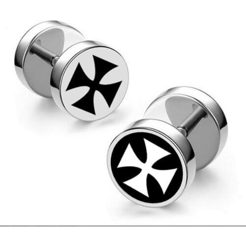 1 Cross Flower Earrings Perforated Earrings Barbell Stainless Steel Earrings Men and Women Gift Jewelry Earrings
