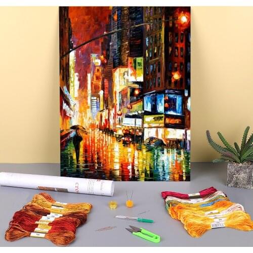 Times Square Printed 11CT Cross-Stitch Patterns DIY Embroidery DMC Threads Painting Sewing Needlework Craft Design Gift