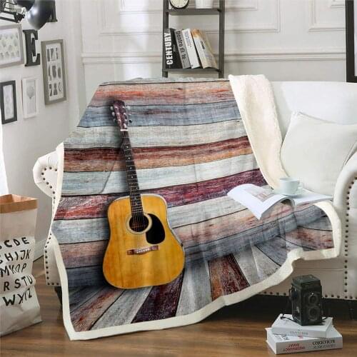 Guitar Warm Plush Blanket Rock Music Themed Fleece Throw Blanket Musical Instruments Pattern Sherpa Blanket for Sofa Couch Kids