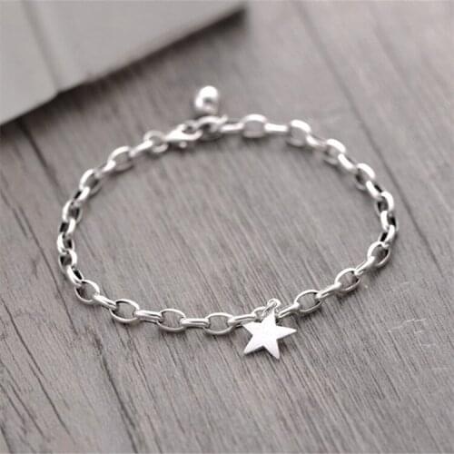 Retro Silver Color Thick Chain Star Bead Pendant Charm Bracelet &Bangle Suitable for Womens Wedding Jewelry Party