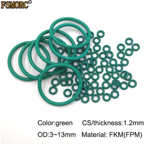 OD3mm~81.4mm*1.2mm thickness/CS Green FKM o rings Oil resistant acid and alkali resistant sealing Gasket FPM o-ring