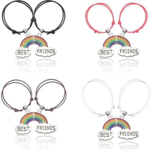 1 set Rainbow Wristband Letters Best Friends Bracelets For Women Girl Retro Leather Rope Adjustable Bangle Forever Jewelry Gift