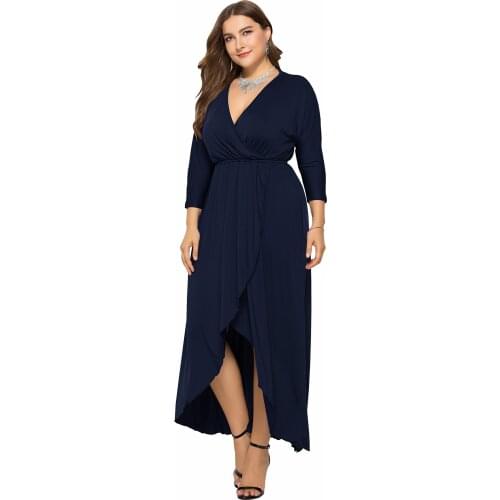 New Women Clothes 4XL Plus Size Maxi Dresses Women Large Curv Sexy V-Neck Batwing Sleeve Lrrgular Autumn Fashion Party Dress