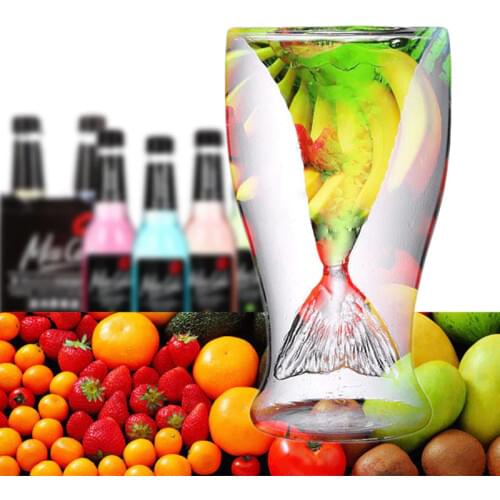 100ML Double Layered Anti Scald Glass Cup Mermaid Design Cocktail Juice Cup for Birthday Party