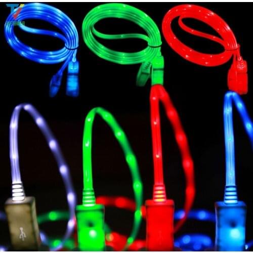 100pcs/lot 4Colors Beautiful 1M 3ft LED Light Micro 5pin 8pin USB Cable EL shine Light Charger Data Sync Cord For iPhone huawei