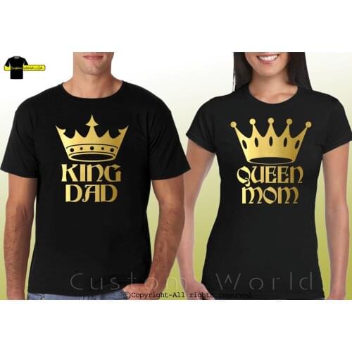 2019 Hot Sale 100% cotton Couple Shirts King Dad Queen Mom Matching T-Shirts His Hers Couple Tee (Gold) Tee shirt