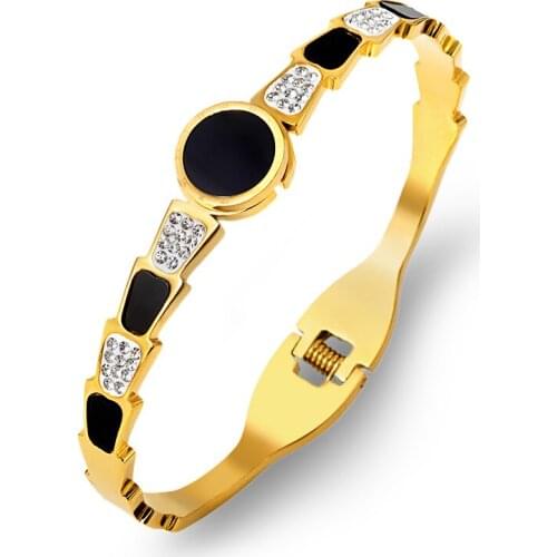 2021 Crystal CZ Zircon Charm Beads Roman Numerals Wristband Bangles For Fashion Zirconia Big Black Stone Womens Bangles Jewelry
