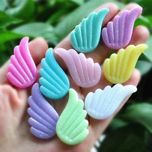 5 pair Cute glitter Angel Wings For Diy Phone deco Kawaii Flatback Resin Cabochon Scrapbook Embellishment 40*23mm