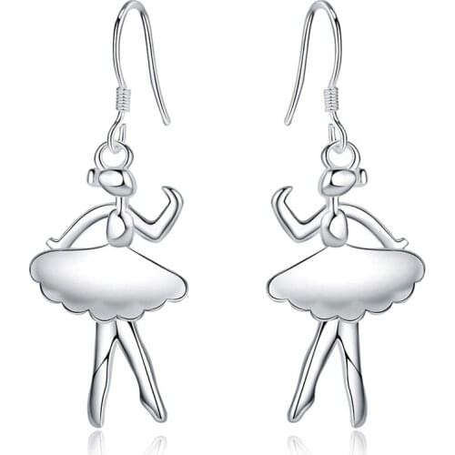 925 Sterling Silver Ballet Dancer Drop Earring Design for Women Girls Jewelry Gifts