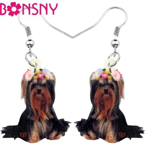 Bonsny Acrylic Timid Yorkshire Terrier Dog Earrings Big Long Dangle Drop Cute Animal Pet Jewelry For Women Girls Teens Gift