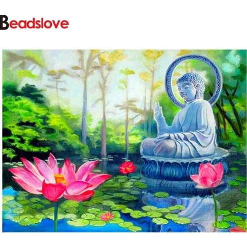 5D Diy Diamond Embroidery Buddha lotus flowers full square round Diamond Painting Cross Stitch Kits Mosaic Rhinestones