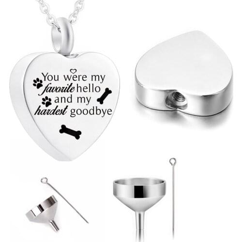 Heart-shaped Cremation Jewelry Aluminum Urn Pendant For Humans/Pets-You Were My Favourite Hello And My Hatdest Goodbye