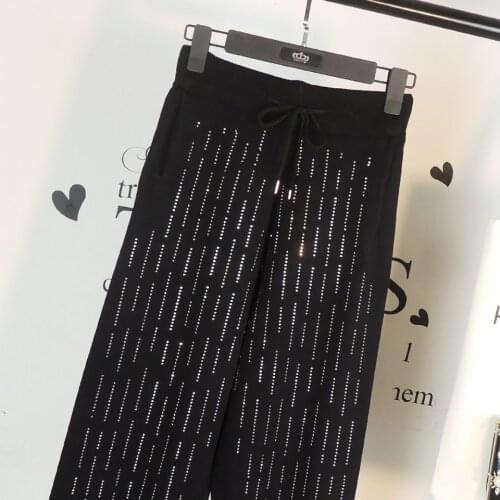 Women fashion Rhinestones Haroun pants spring and autumn Knit pants shining long pants