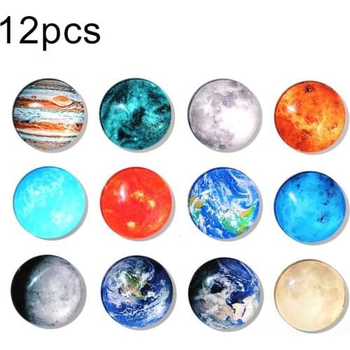 12Pc Crystal Glass Moon Planets Decorative Fridge Magnets Cabinet Stickers Galaxy Universe Decorative Refrigerator Magnet