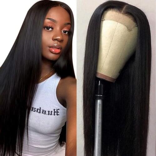 DLME 13*4 Silky Long Straight Black Wigs Synthetic Lace Front Wig For Black/White Women Daily Or Party Natural Hairline