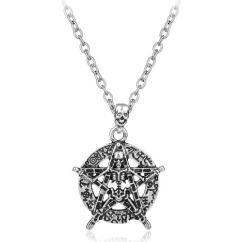 Dongsheng Skeleton Pentagram Stars Gothic Witch Vintage Silver Color Charm Necklace Pendant Punk Style Fashion Jewelry -30