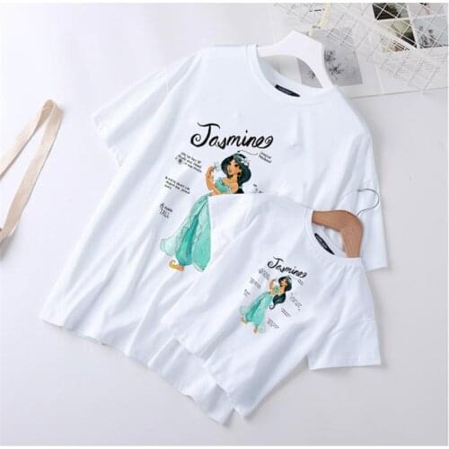 Disney Princess Printed Family Matching Tshirts Aladin Jasmine Cute Mommy And Me Kids Girls T-shirts Harajuku Tee Tops Dropship