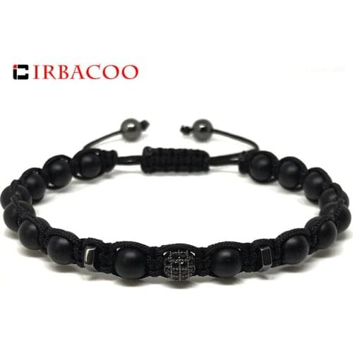 IRBACOO 2020 Mens Fashion Macrame Bracelet Matte Onyx Stone, Hematite With CZ Disco Ball Charm For Mens Jewelry Gift