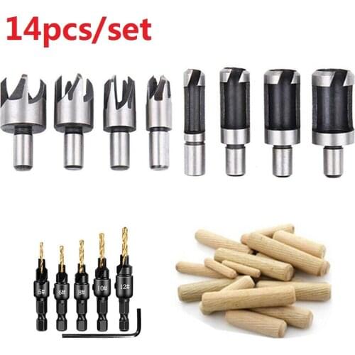 14pc Countersink Drill Bit Wood Plug Cutter Carpentry Woodworking Screw Drilling Pilot Holes For Screw