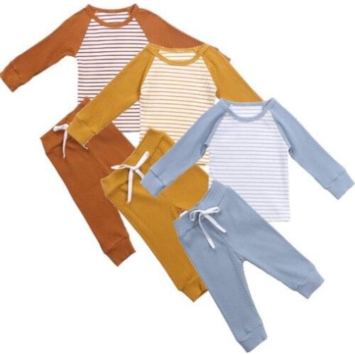 Newborn Infant Toddler Baby Girls Clothes Sets Striped Long Sleeve T-shirts Pants Pajama Set Sleepwear Homewear