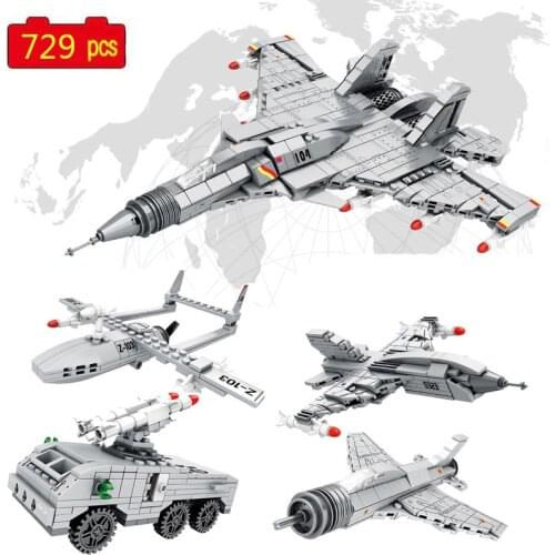 Military series WWII 4-in-1 Soviet SU-27 fighter jet Rocket Launcher DIY Model Building Blocks Bricks Toys Gifts