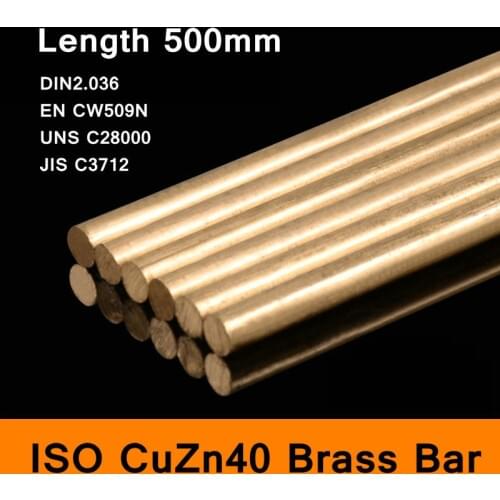 Brass Bar Round of ISO CuZn40 DIN2.036 EN CW509N UNS C28000 JIS C3712 Mould DIY Material Length 500mm Diameter Size 8-50mm