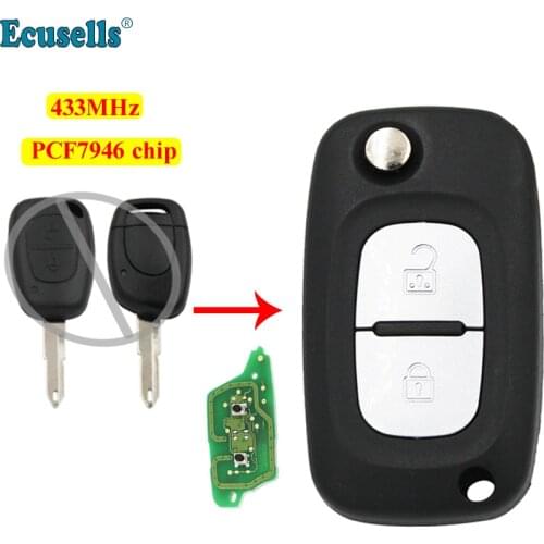 Modified 2 Buttons Flip Remote Key 433MHz PCF7946 Chip for Renault VIVARO MOVANO TRAFFIC MASTER KANGOO NE73 uncut