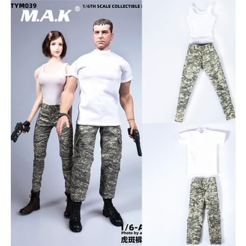 TYM039 1/6 Fashion Female/Male Figure Camouflage Clothing Outdoor Uniform Clothes Model Vest T-shirt Trousers For 12" Action