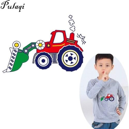 Pulaqi Cartoon Iron-On Patches Excavators Cars Dinosaurs Patch For Clothing DIY Heat Transfers Vinyl Applique For T-shirt DIY D
