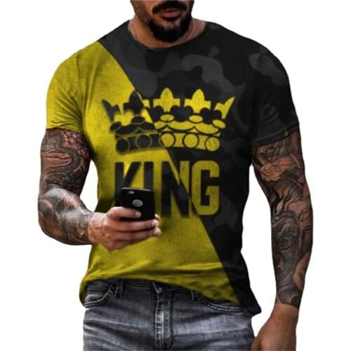 2021 New Mens King Crown 3d Printed T-shirt Fashion Short-sleeved Top Casual Sports Large Size T-shirt For Men