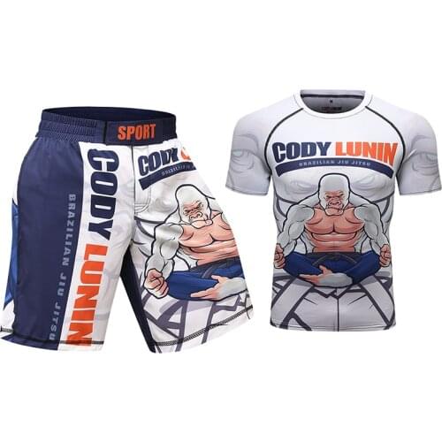 Men 3D Printed MMA Rashguard Male Plus Size Kixbox Shorts Fitness Cycling Sets