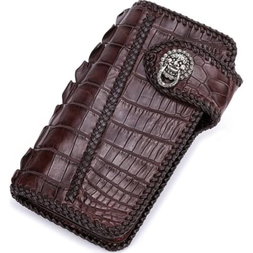 Handmade Knitting Men Genuine Leather Card Holder Alligator Wallets Black Bag Purses Clutch Vegetable Tanned Leather Wallet