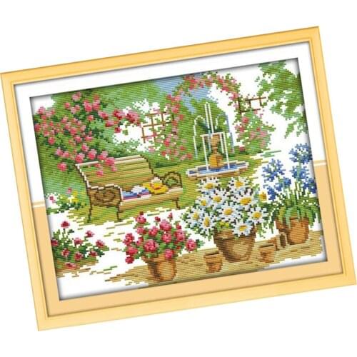Cross Stitch Kit, Pre-printed Cross Stitch Set, Flower Garden Embroidery Picture