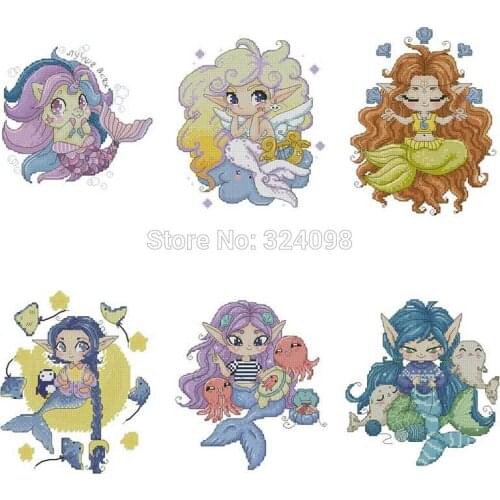 Big Eyed Mermaid patterns Counted Cross Stitch 11CT 14CT DIY wholesale Chinese Cross Stitch Kits Embroidery Needlework Sets