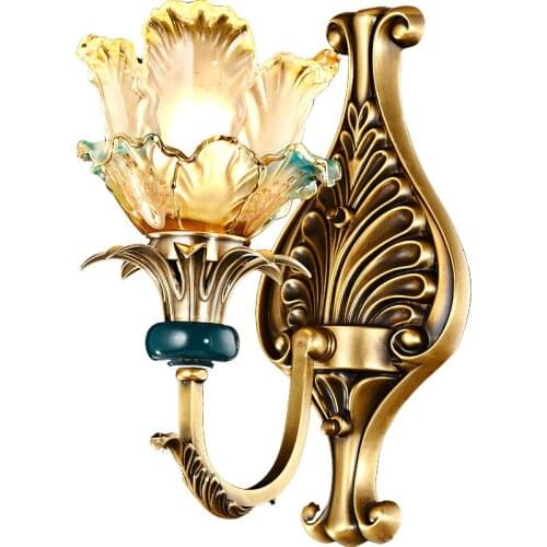 European style pure copper wall lamp high quality ceramic living room bedroom decor retro light luxury bedside lampada comodino