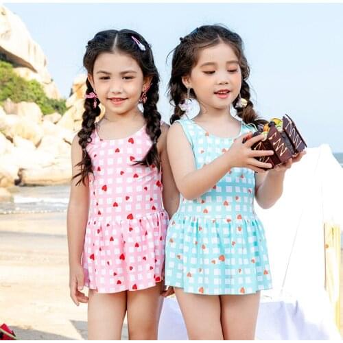 New Child Girls One Piece Swimsuit Cute Plaid Beachwear Baby Princess Skirt Swimwear Kid Bathing Suit Backless Triangle Bikini