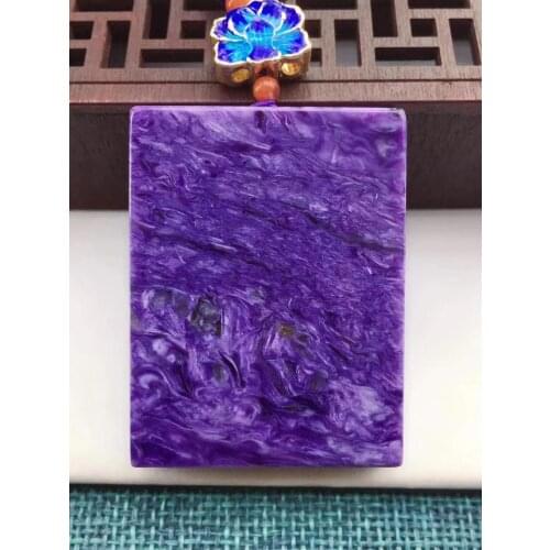 Top Quality Natural Purple Charoite Gemstone Rectangle Women Men Pendant 47x36x9mm Charm Beads Necklace Gift AAAAA