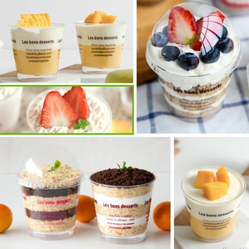 European style transparent thick ice cream plastic cup birthday party favor kitchen diy dessert packaging cups with lid