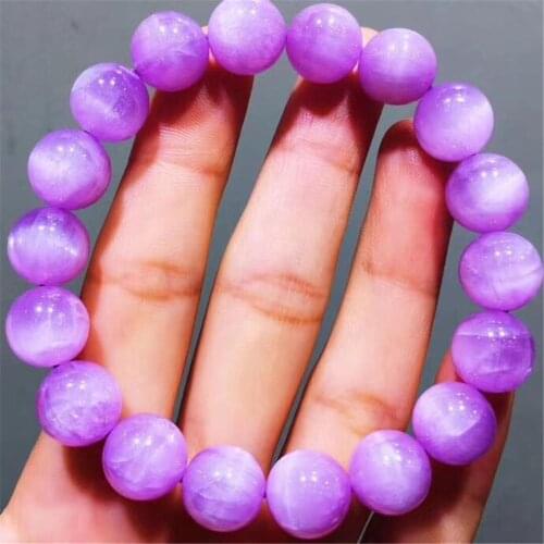 11mm Top Natural Purple Kunzite Bracelet For Woman Man Crystal Quartz Cat Eye Round Beads Healing Gemstone Stretch Strands AAAAA