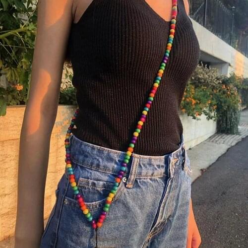 Colorful Acrylic Bead Long Mobile Phone Halter Chain Strap Anti-lost Lanyard For Women Summer Diy Jewelry Phone Accessories
