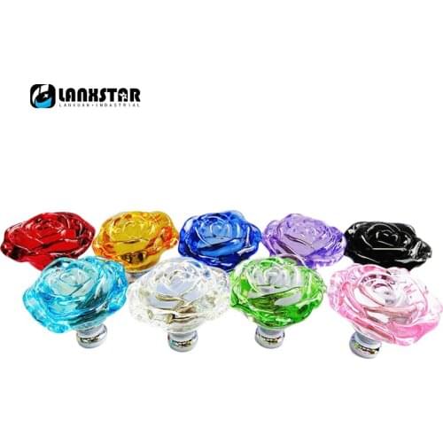 Delicate Roses Carved Crystal Handle Drawer Wardrobe Shower Handle-knobs Box Lid Luxury Colorful Crystal Rose Knob