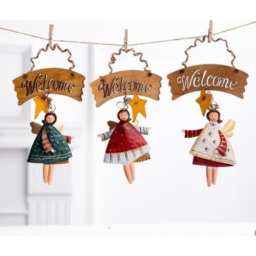 Hand Painted Nordic Iron Angel Pendant New Year Metal Christmas Ornaments Pendants Hanging Gifts Xmas Tree Decor Home Decoration