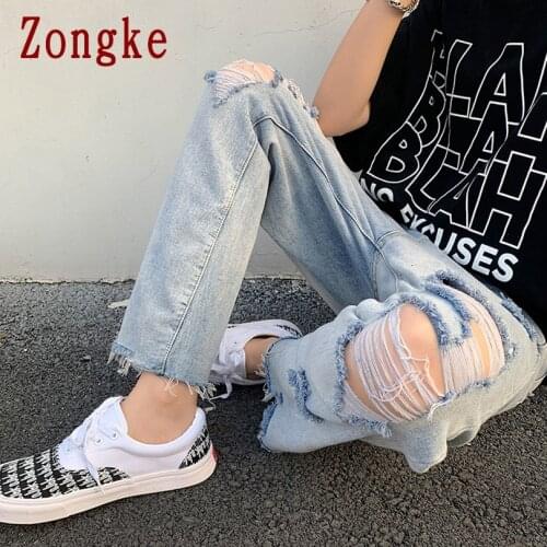 Zongke Ripped Skinny Jeans Men Skinny Slim Fit Denim Trousers Mens Jeans Large Ankle-Length M-3XL 2021 Autumn New Arrivals