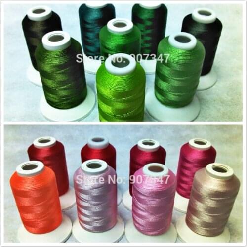 Simthread Green Series + Pink Series Polyester Computer Machine Embroidery Thread Filament 500m*16 Spools ,Super Sheen 120d/2