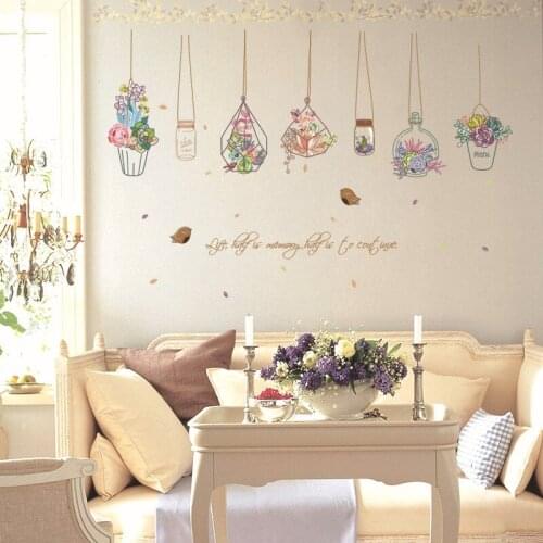 Warm flower pot romantic vintage bracket plant colorful wall stickers for Living Room Home decor papel de parede para quarto