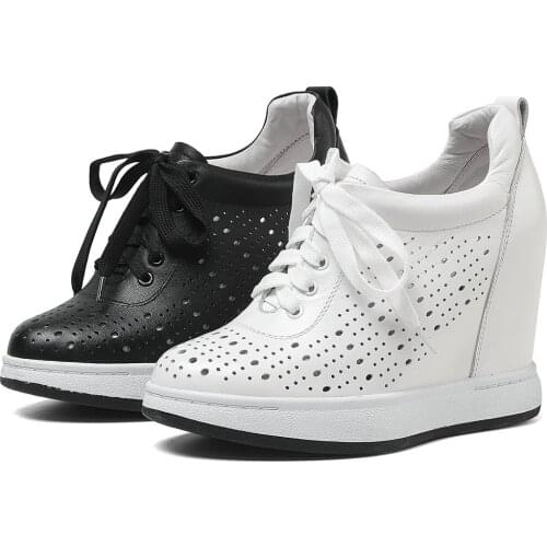 Platform Pumps Shoes Women Genuine Leather Wedges High Heel Ankle Boots Female Round Toe Summer Fashion Sneakers Casual Shoes