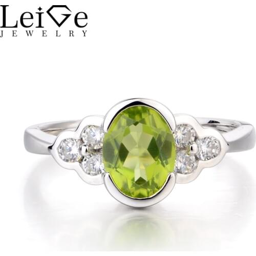 Leige Jewelry Natural Green Peridot Ring Anniversary Ring August Birthstone Oval Cut Gemstone 925 Sterling Silver Gifts for Her