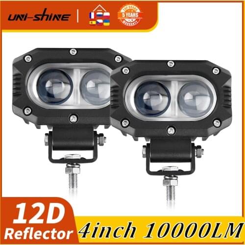 UNI-SHINE 12D 4inch 10000LM Led Work Light 4x4 Spot Flood Combo Beam Offroad Led Work Light for Driving ATV SUV Lada UAZ 12V 24V