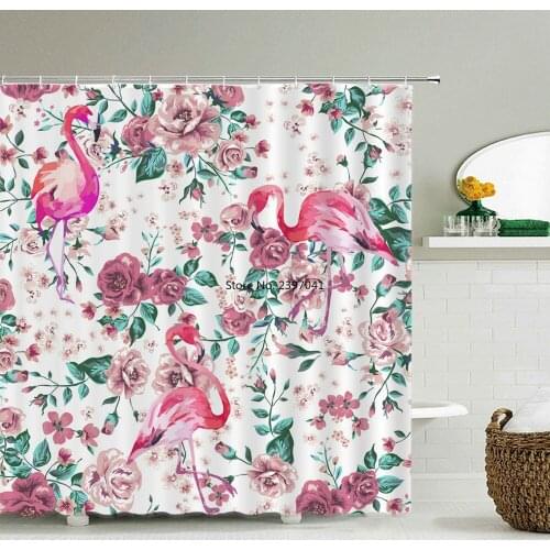 Waterproof Bathroom Shower Curtains Flamingo Polyester Bath Curtain Flower Leaves plant Bath Screen Printed Curtain Home Decor